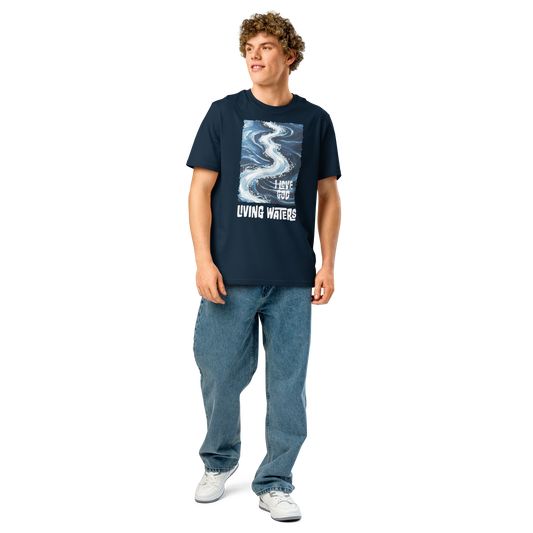 I Love God Living Waters Premium Unisex Organic Ribbed Neck T-shirt